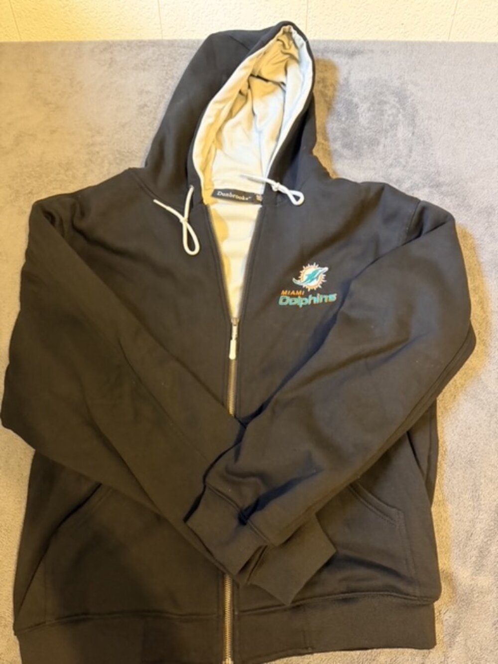 Miami Dolphins Hoodie Mens L Black Full Zip Dunbrooke NFL Heavyweight